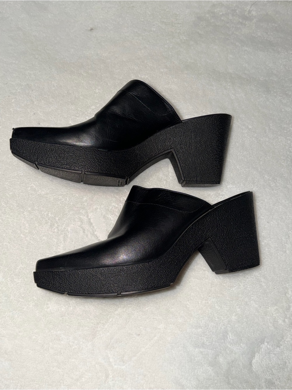 Robert Clergerie Black Leather Square Toe Platform Mule Clogs Size 9.5 - Picture 2 of 9